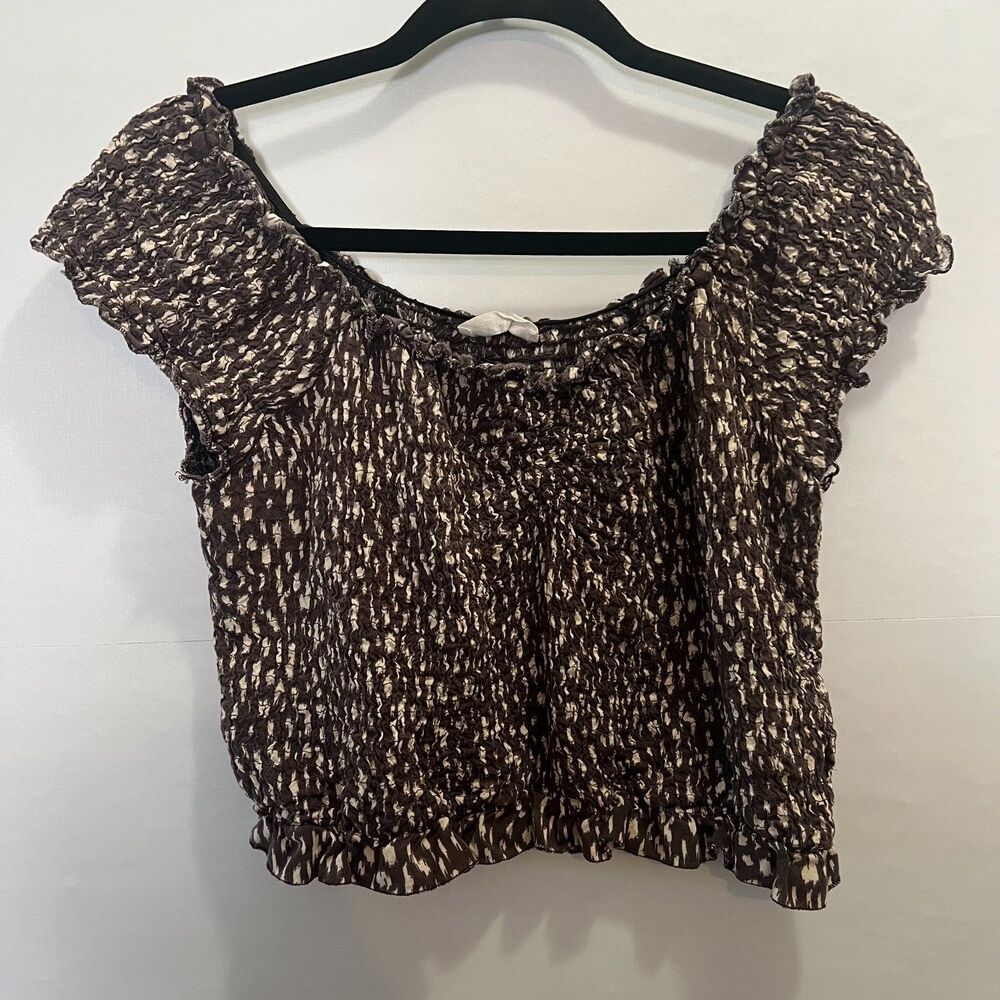 Relaxx by Exist Brown Ruffle Womens Crop Top Size 3XL Fall Rayon